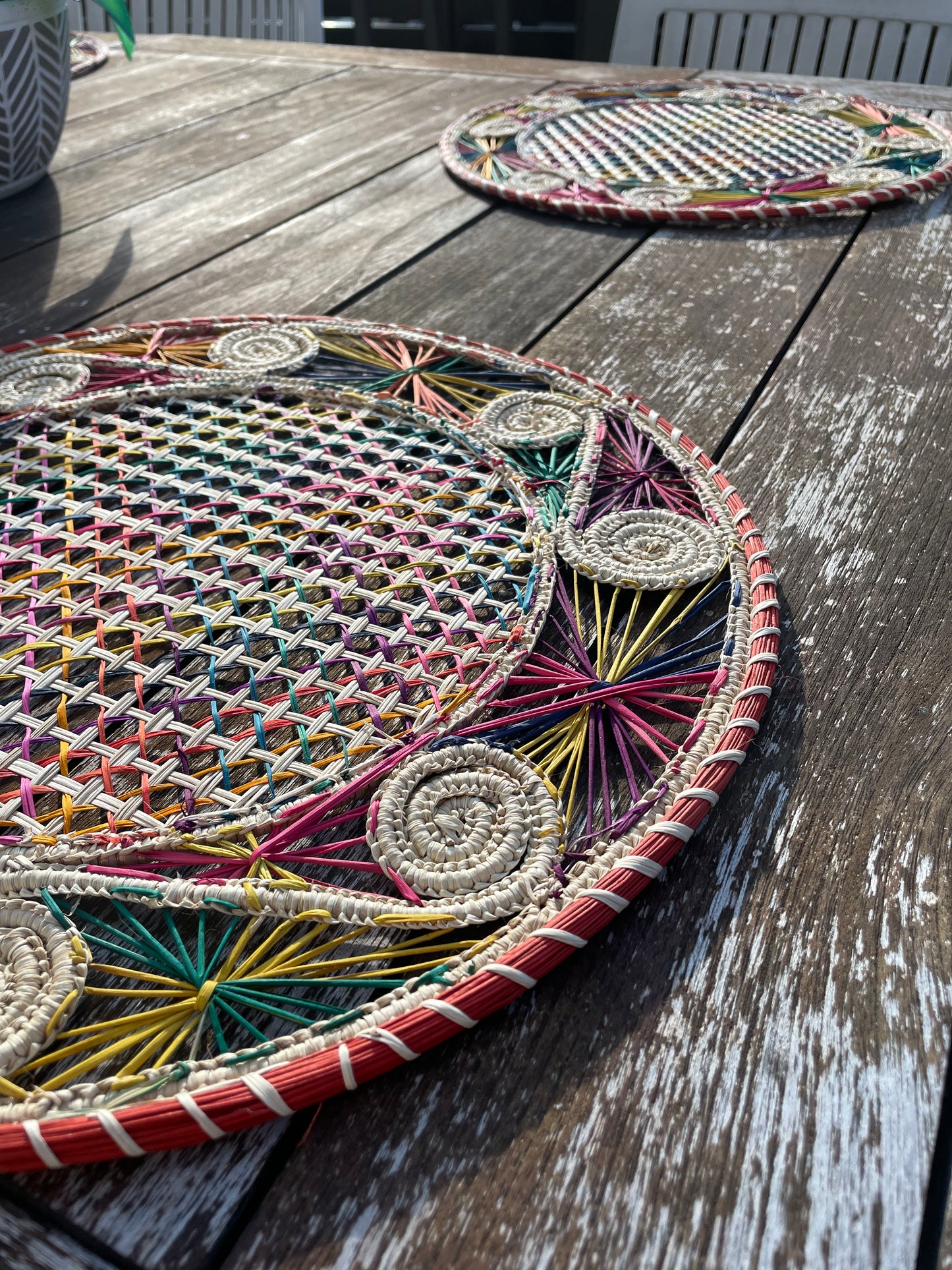 Set de table rond tissé multicolore lot de 6