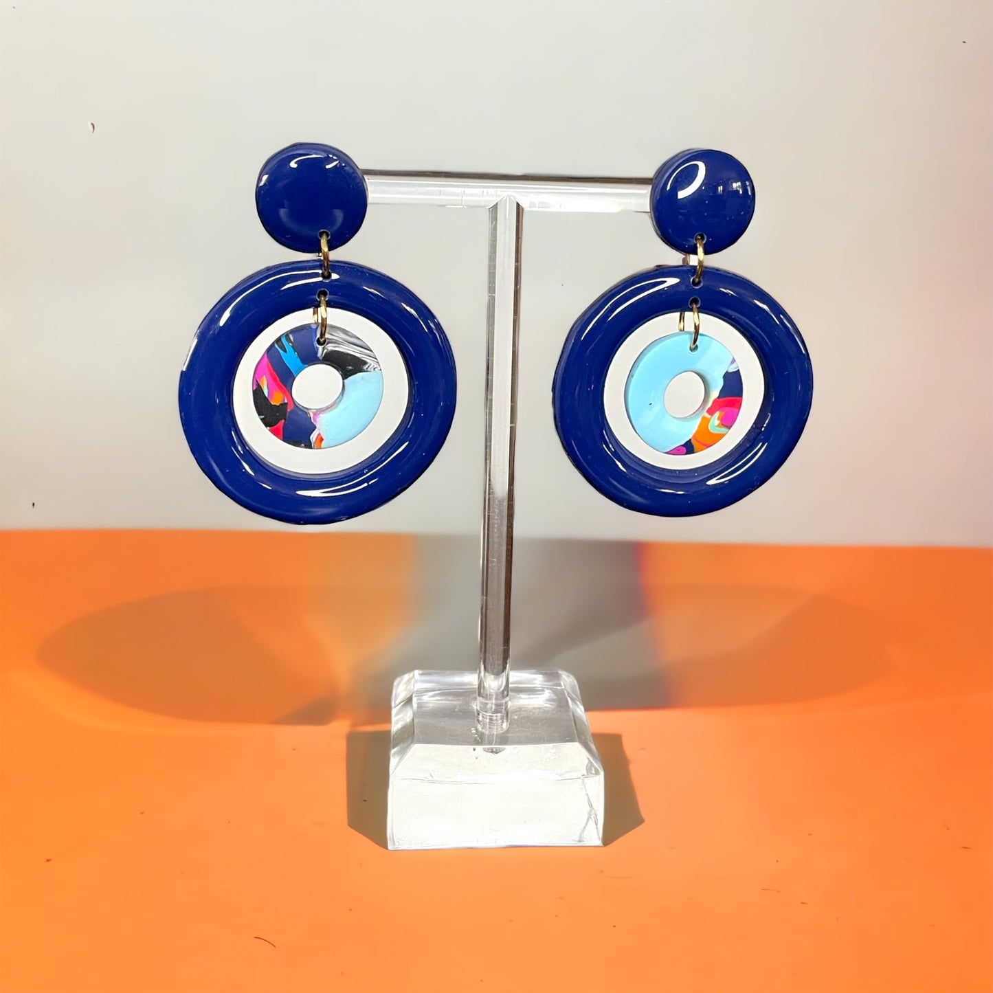 Boucles d'oreilles Double Boucle Clay Bleu Marine & Couleur alto