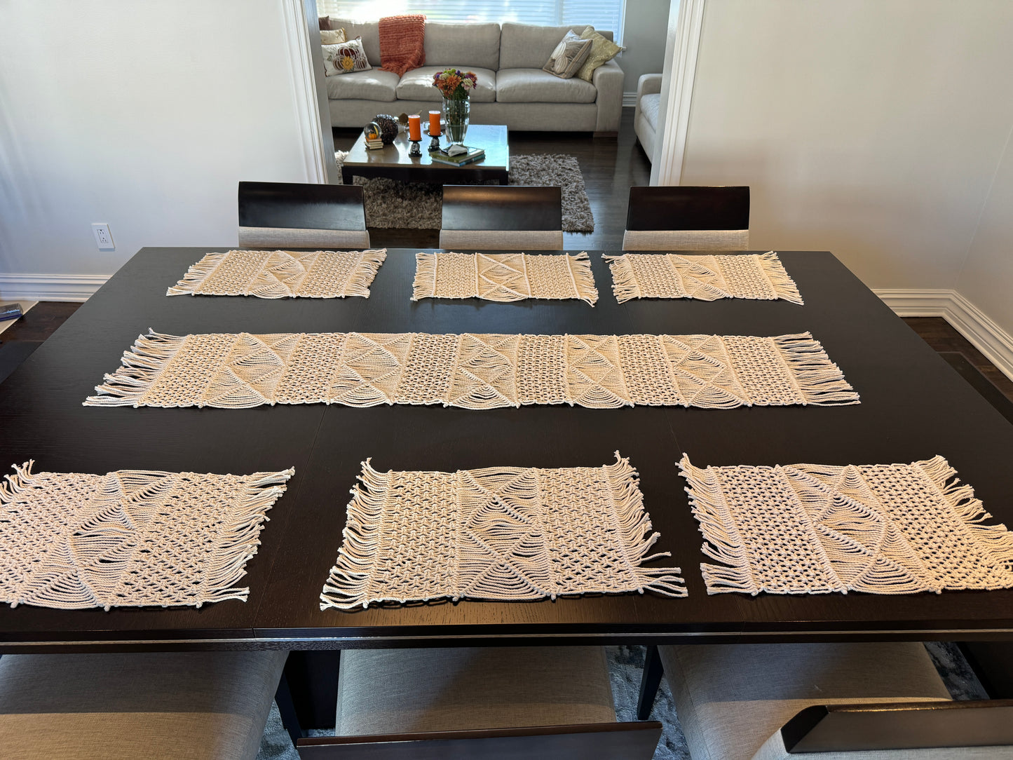 macrame table set, table decor, unique pattern, handmade, hand woven table set