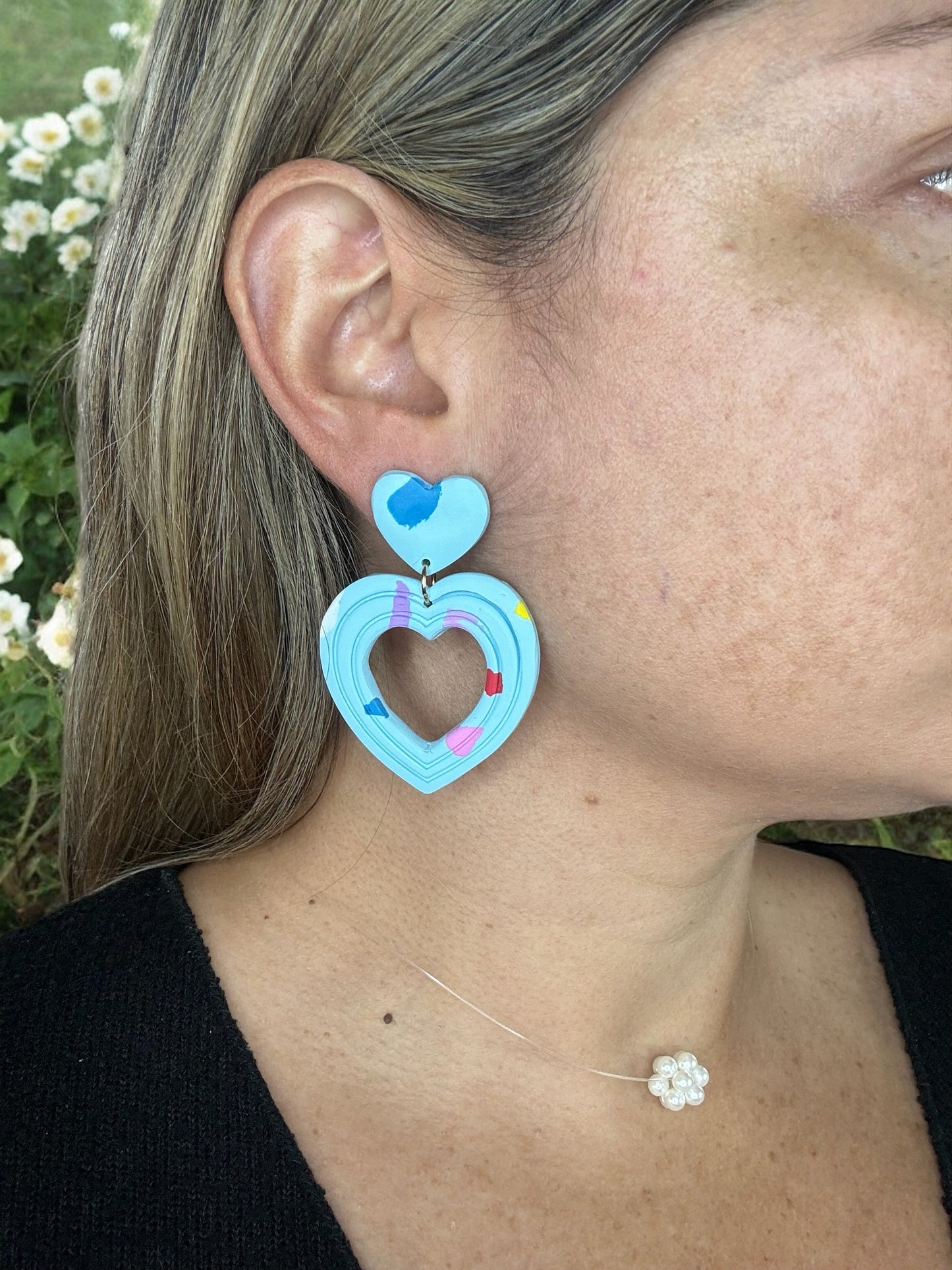 heart earrings, clay earrings, handmade accessories