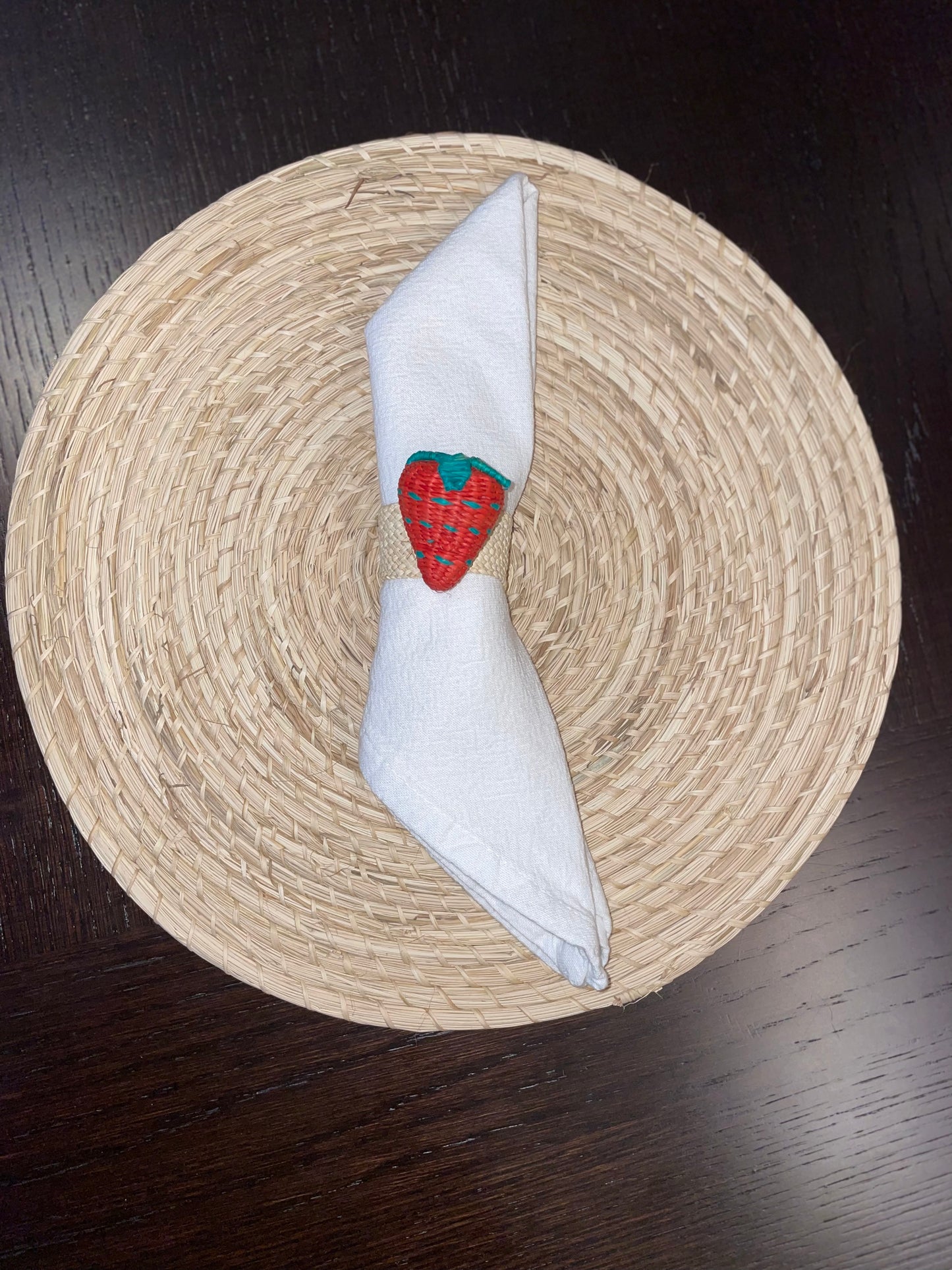 wicked material, strawberry napkin rings, made in Colombia, fruit napkin ring, table decoration, home decoration