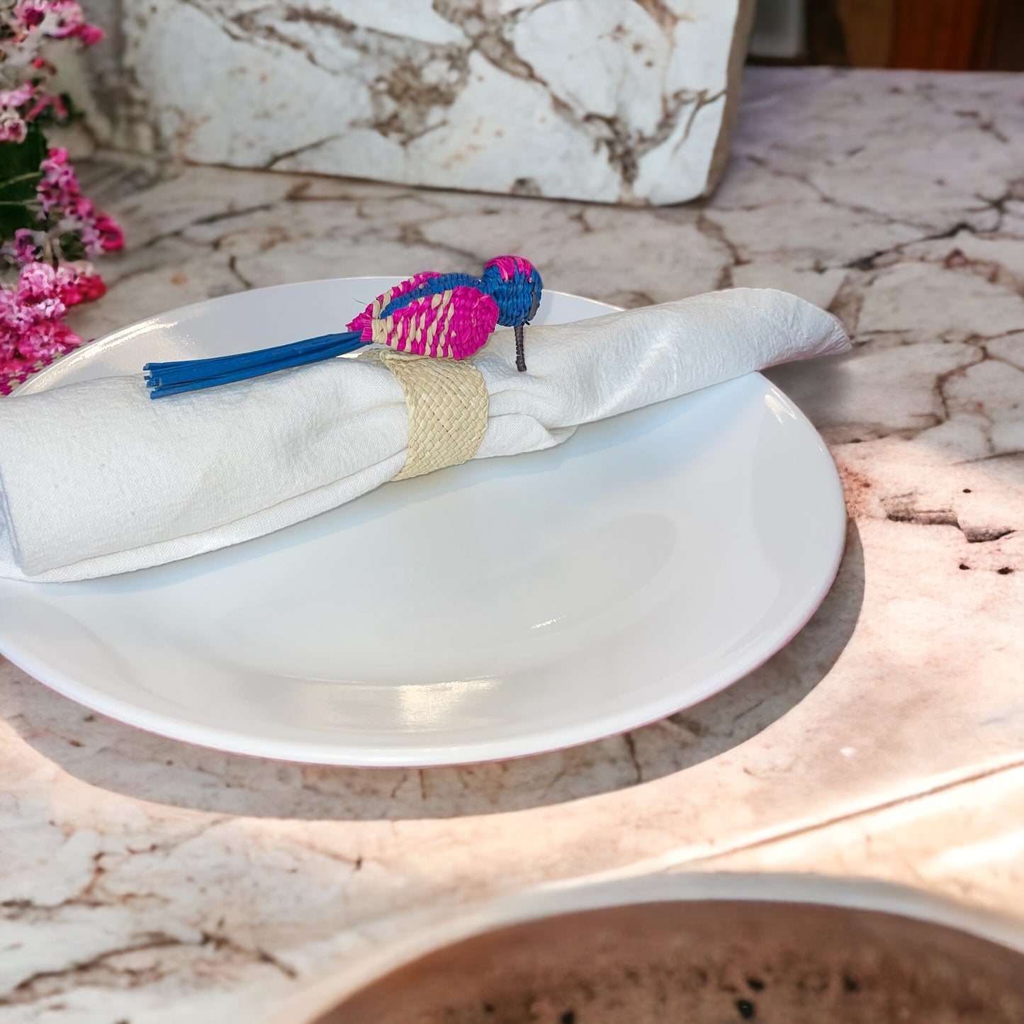 Iraca Palm Bird Napkin Rings Set of 6 assorted colours