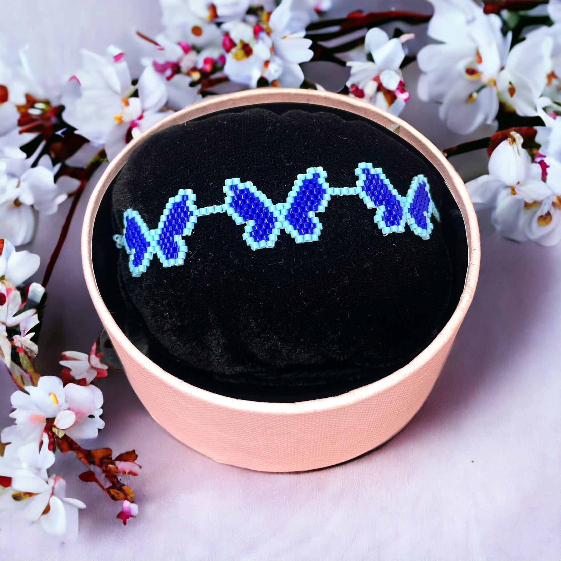 miyuki bracelet, butterfly bracelet, Colombian made, style bracelet, miyuki technique, blue butterfly bracelet, pulsera mariposa,