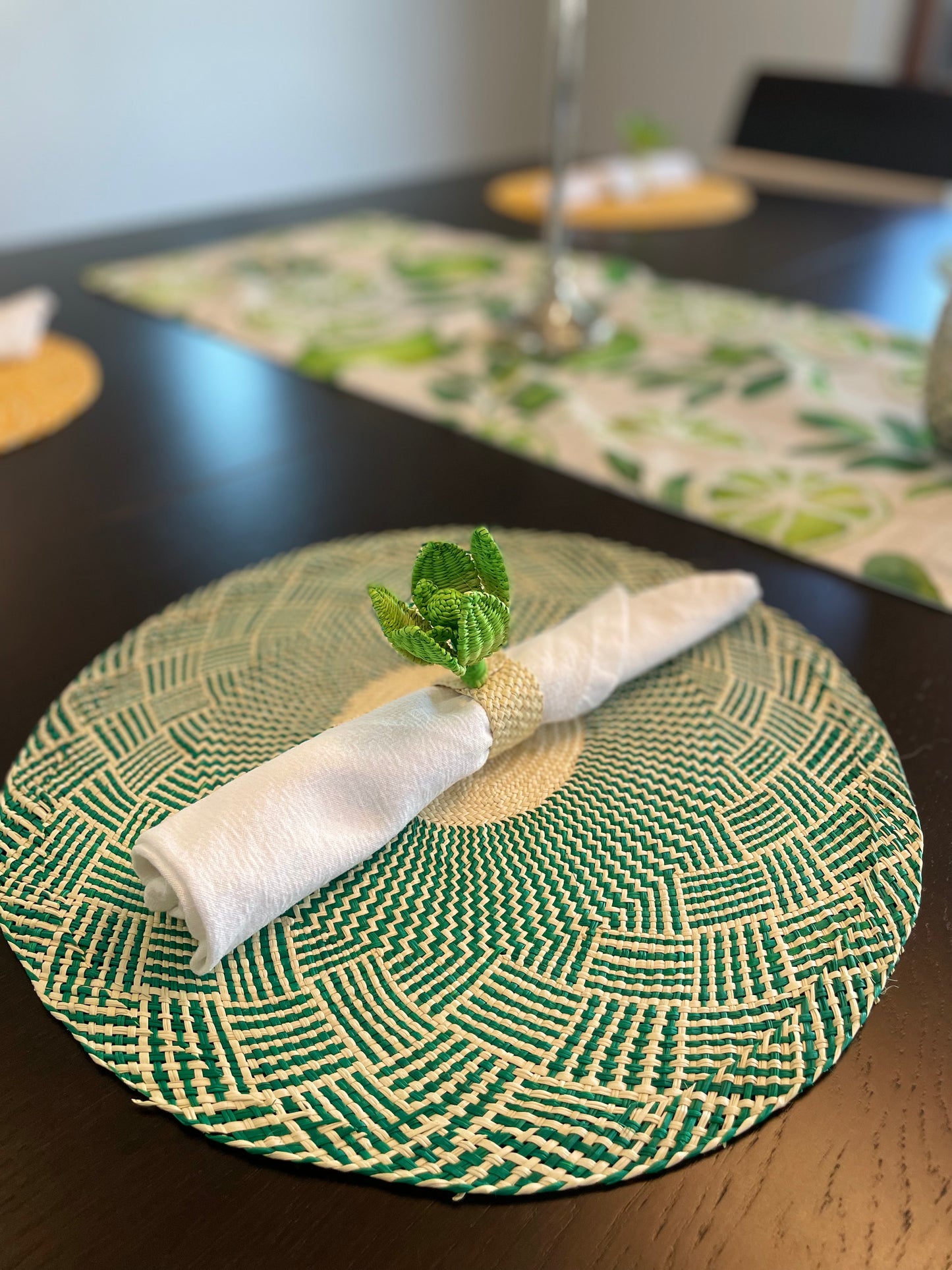 Rond de Serviette Fleur Verte Lot de 6