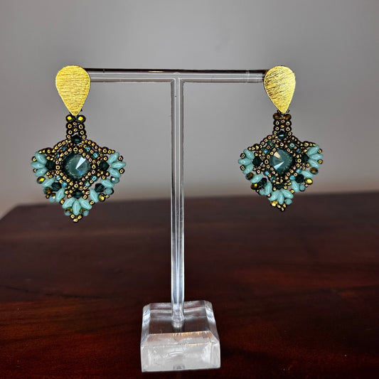 blade earrings, handmade, miyuki earrings, unique style, crystal earrings, lightweight jewelry