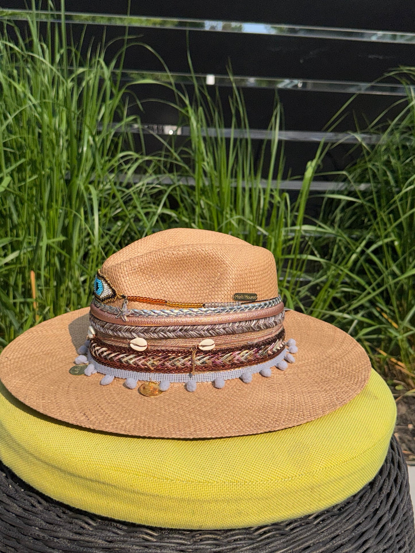 hand woven summer hat, decorated by hand, 100% natural fibre, evil eye hat, straw hat