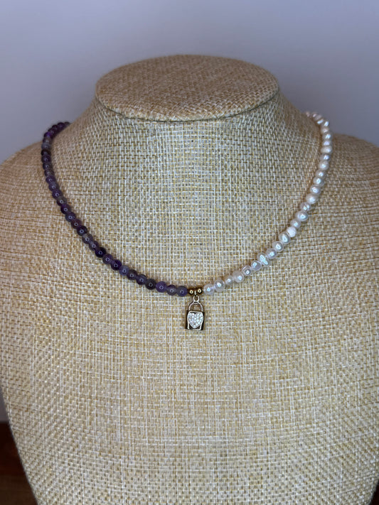 amethyst gemstone necklace freshwater necklace, handmade necklace, gift ideas