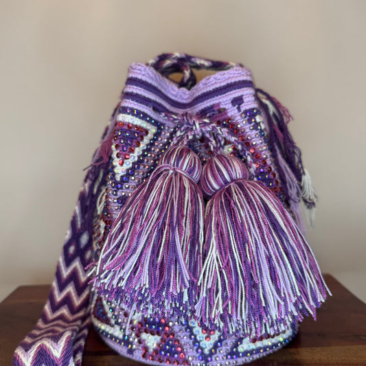 Wayuu bag, made in Colombia by hand and embedded with hand glued crystals