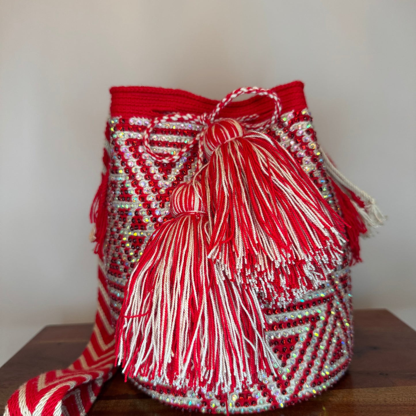 Wayuu bag, made in Colombia by hand and embedded with hand glued crystals