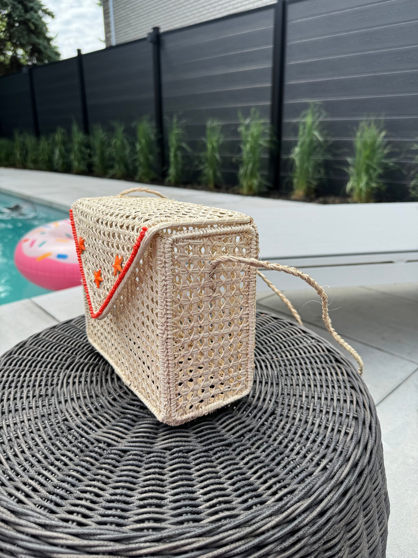wicker handbag, baul bag, handmade handbag, natural colour, orange details, beaded handbag, mimbre handbag, summer bag, summer handbag
