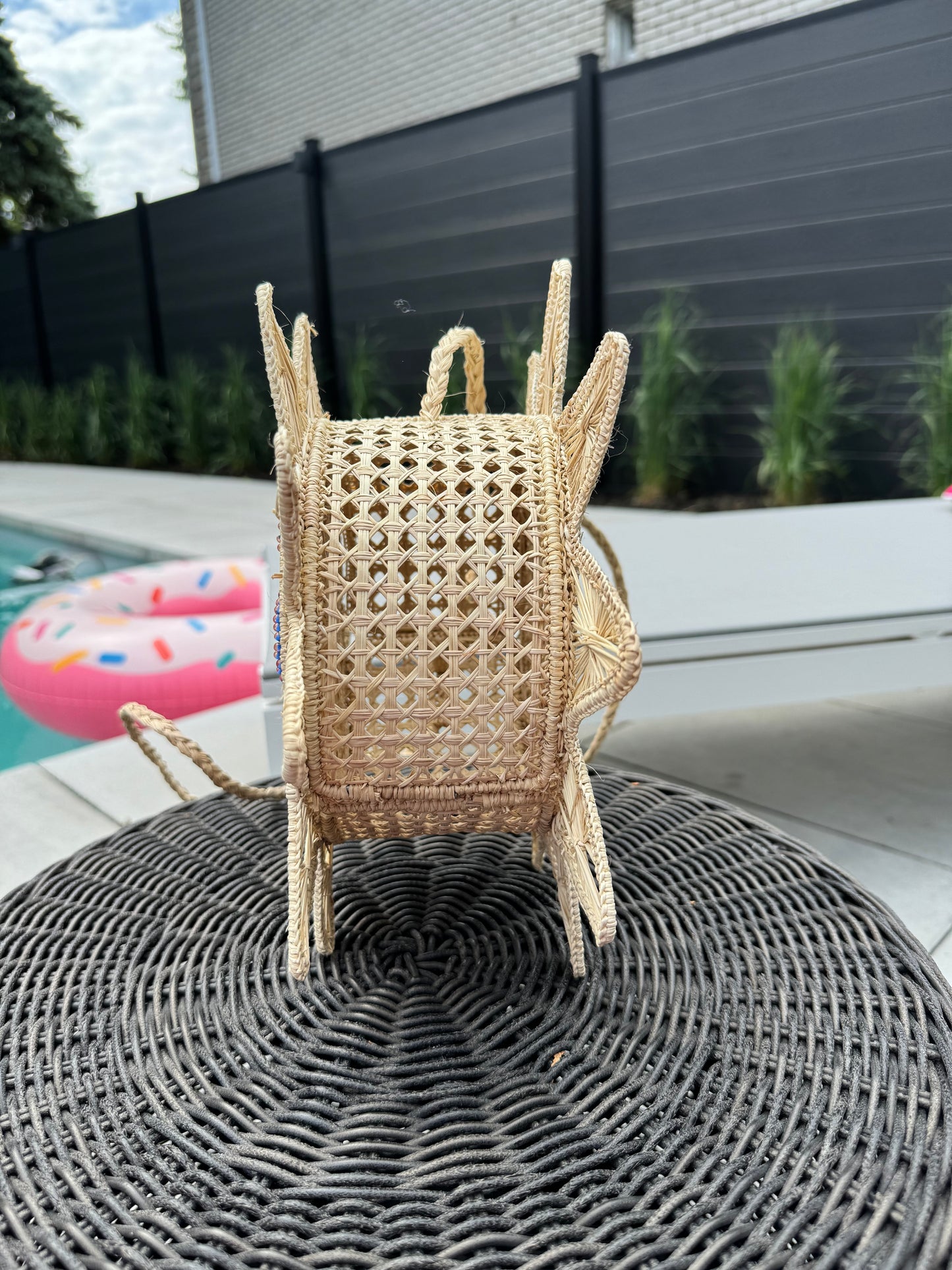 wicker handbag, sun shape bag, handmade handbag, natural colour, beaded handbag, mimbre handbag, summer bag, summer handbag