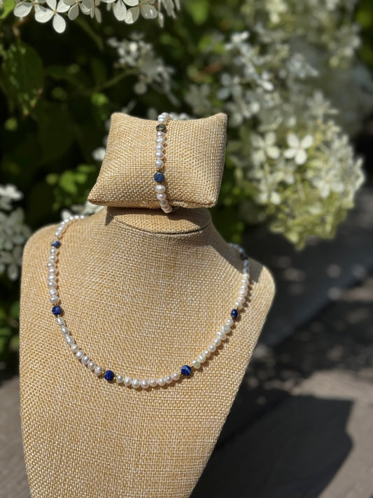 lapis lazuli and freshwater pearl necklace