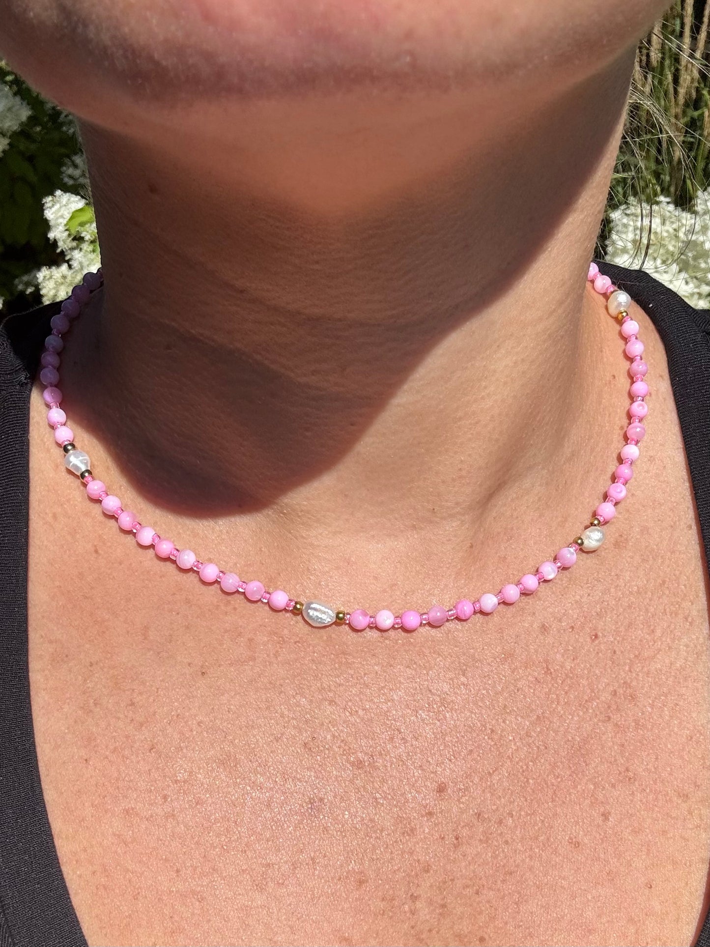 Collier Rose avec Perles d'eau douce