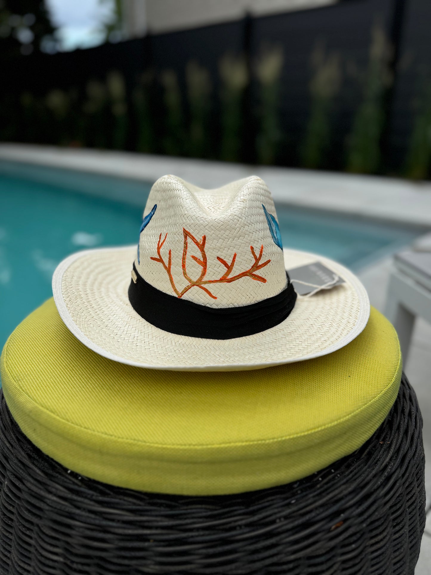 handwoven hat. summer hat, sea hat, vacation hat, wicker hat, handprinted hat, unique design hat, lightweight hat, made in Colombia
