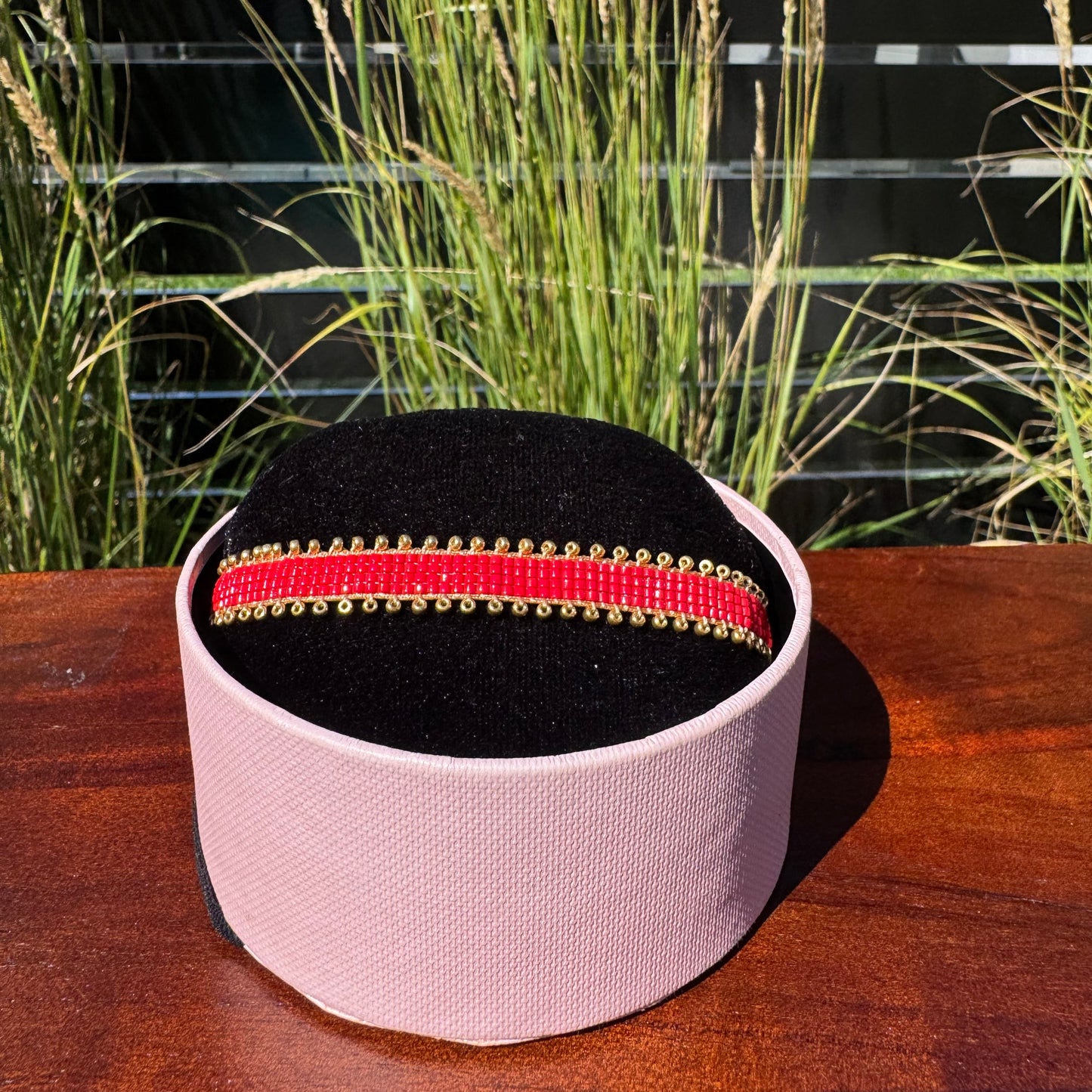 miyuki bracelet, handmade bracelet, red bracelet, red and gold bracelet