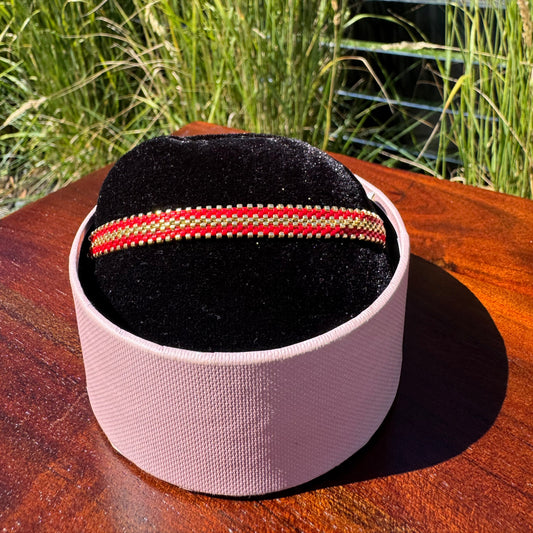 red and gold bracelet, miyuki bracelet, handmade bracelet