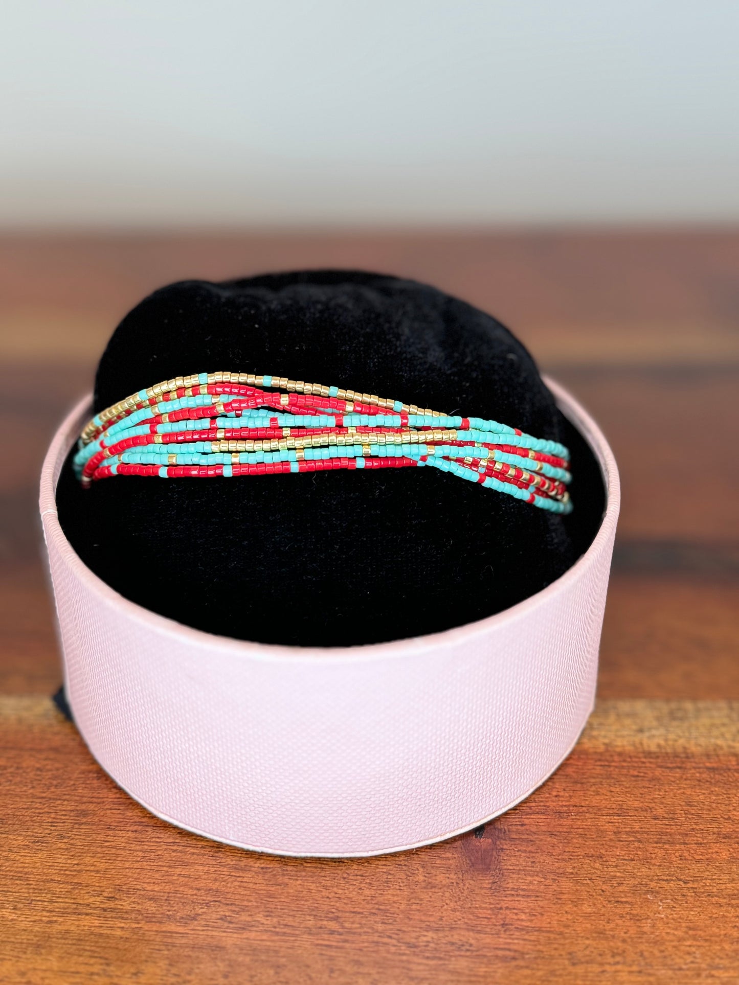 Miyuki bracelet, handmade jewelry, aquamarine tones, red and blue bracelet, multiple bracelets