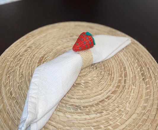 wicked material, red strawberry napkin rings, made in Colombia, fruit napkin ring, table decoration, home decoration 