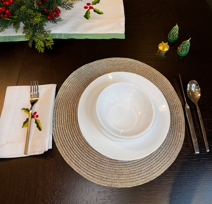 Hand-Embroidered Mistletoe Table Linen set of 6