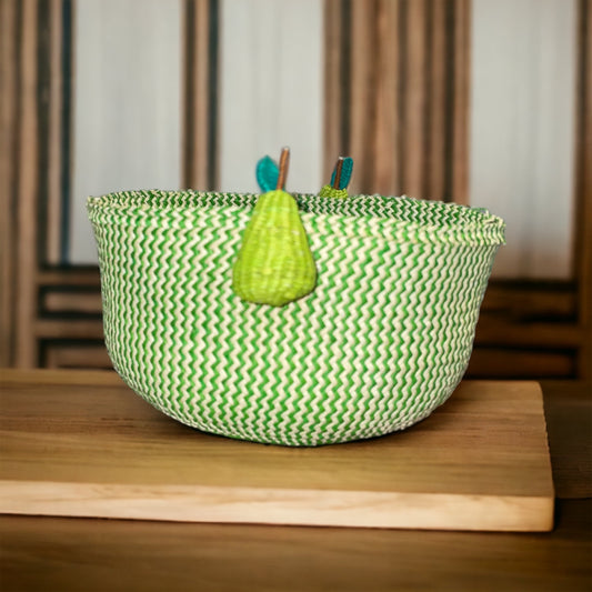 Pear Serving Basket Green and White