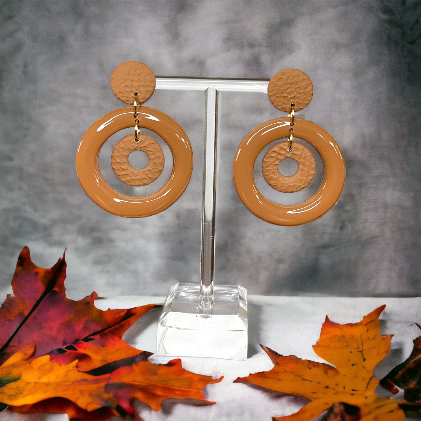 Double Loop Clay Earrings Sepia Colour