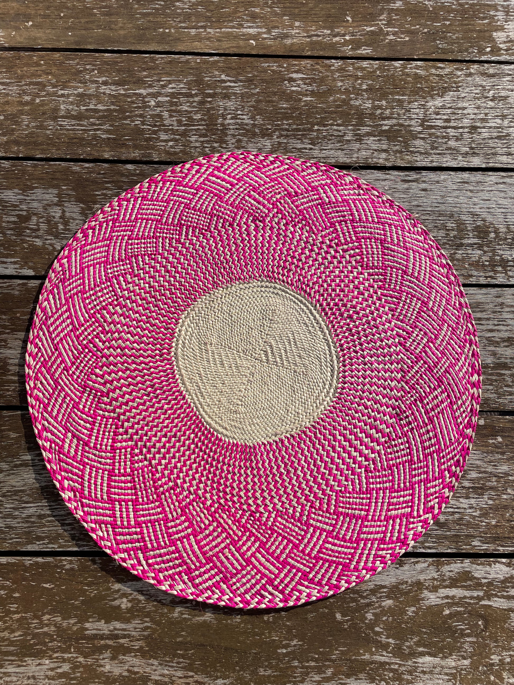 round placemats, hot pink placemats, pink home decor, table set, iraca palm placemat, handwoven placemats