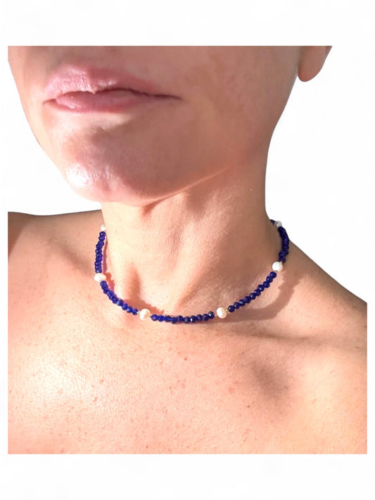 Blue Crystal & Freshwater Pearls Necklace