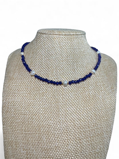 Blue Crystal & Freshwater Pearls Necklace