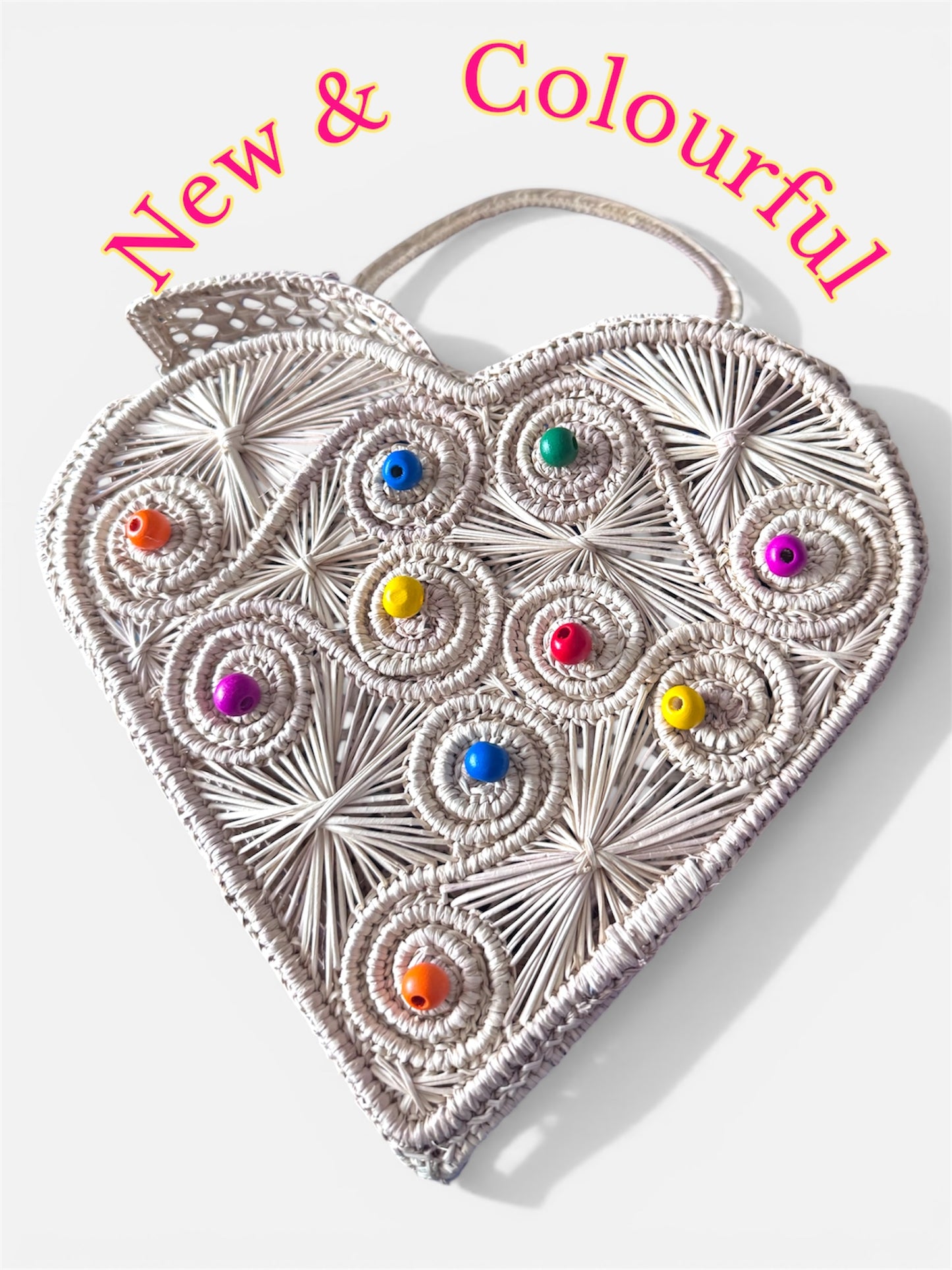 Heart-shaped handbag with colorful beads 