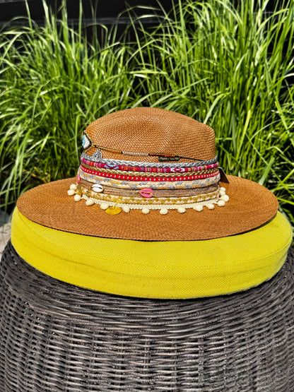 hand woven summer hat, decorated by hand, 100% natural fibre, evil eye hat, straw hat
