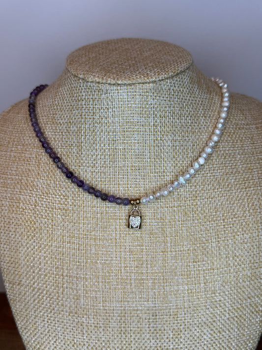 amethyst gemstone necklace freshwater necklace, handmade necklace, gift ideas for mom 