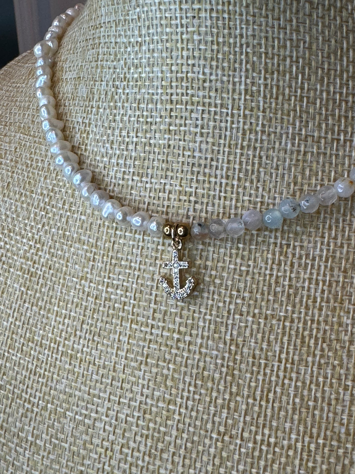 aquamarine gemstone necklace, freshwater pearl necklace, handmade necklace 