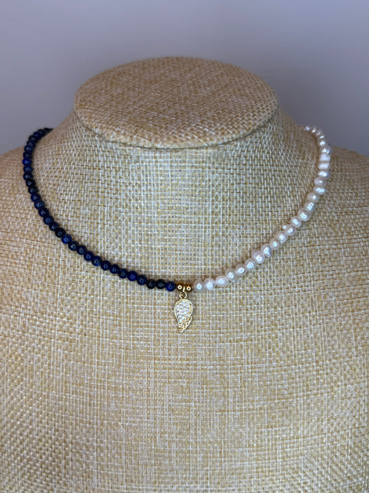 lapis lazuli necklace, freshwater necklace, handmade necklace, zircons, delicate necklace, mothers day gift ideas 