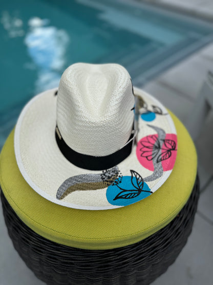 hand-woven hat, handmade hat, made in Colombia, wicker hat, hand painted hat, unique design, unique style, delicate hat, elegant hat