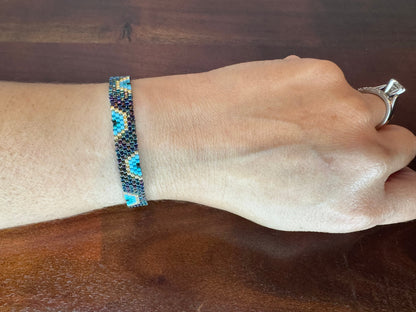 evil eye bracelet, handmade bracelet, miyuki bracelet, adjustable bracelet 