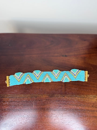 Handwoven Aquamarine Beaded Hand Woven Bracelet