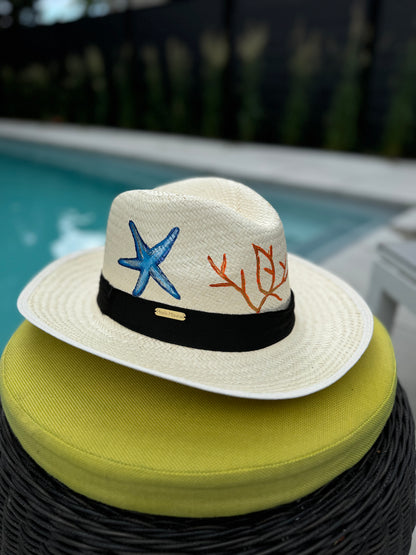 handwoven hat. summer hat, sea hat, vacation hat, wicker hat, handprinted hat, unique design hat, lightweight hat, made in Colombia 