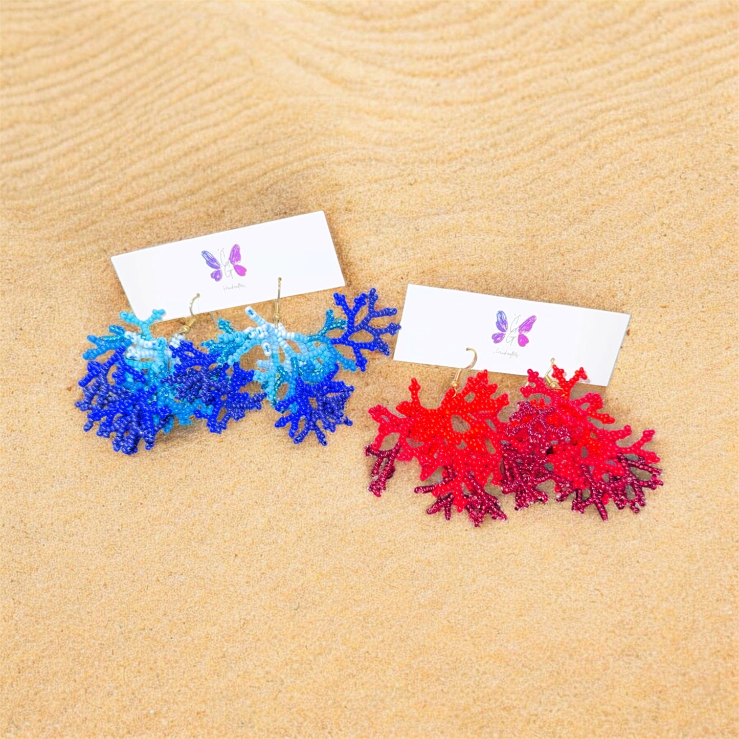 coral earrings, hook style, colombian handmade earrings montreal