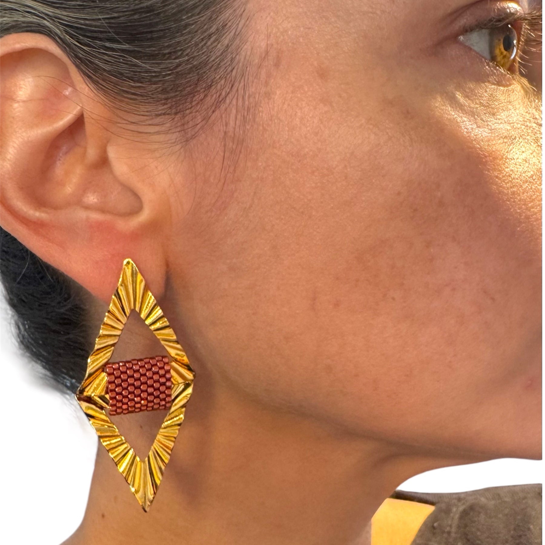Gold and terracotta geometric earrings