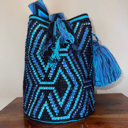 Wayuu bag, made in Colombia by hand and embedded with hand glued crystals 