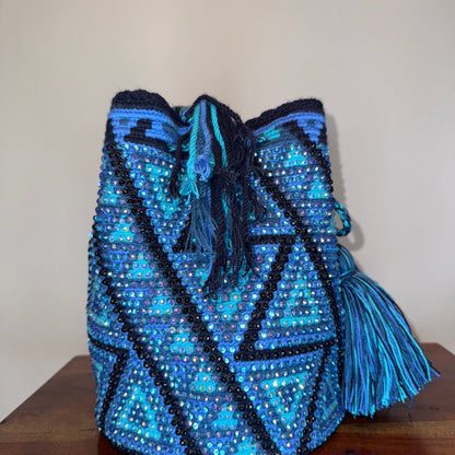 Wayuu bag, made in Colombia by hand and embedded with hand glued crystals 