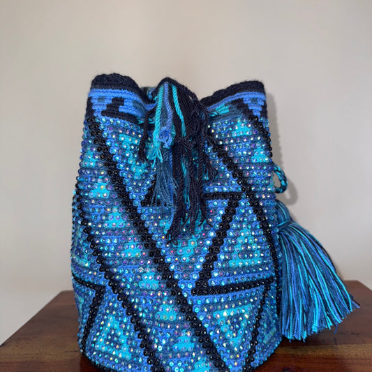 Wayuu bag, made in Colombia by hand and embedded with hand glued crystals 