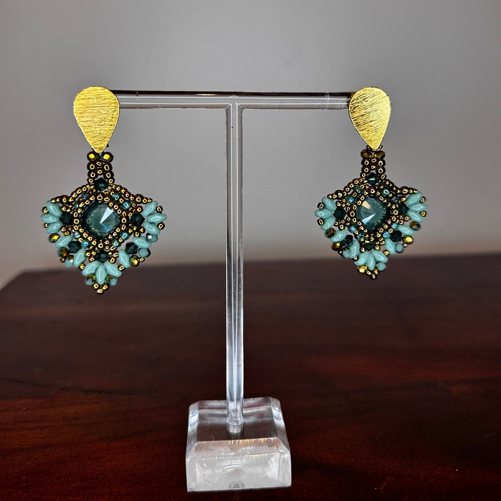 blade earrings, handmade, miyuki earrings, unique style, crystal earrings, lightweight jewelry 