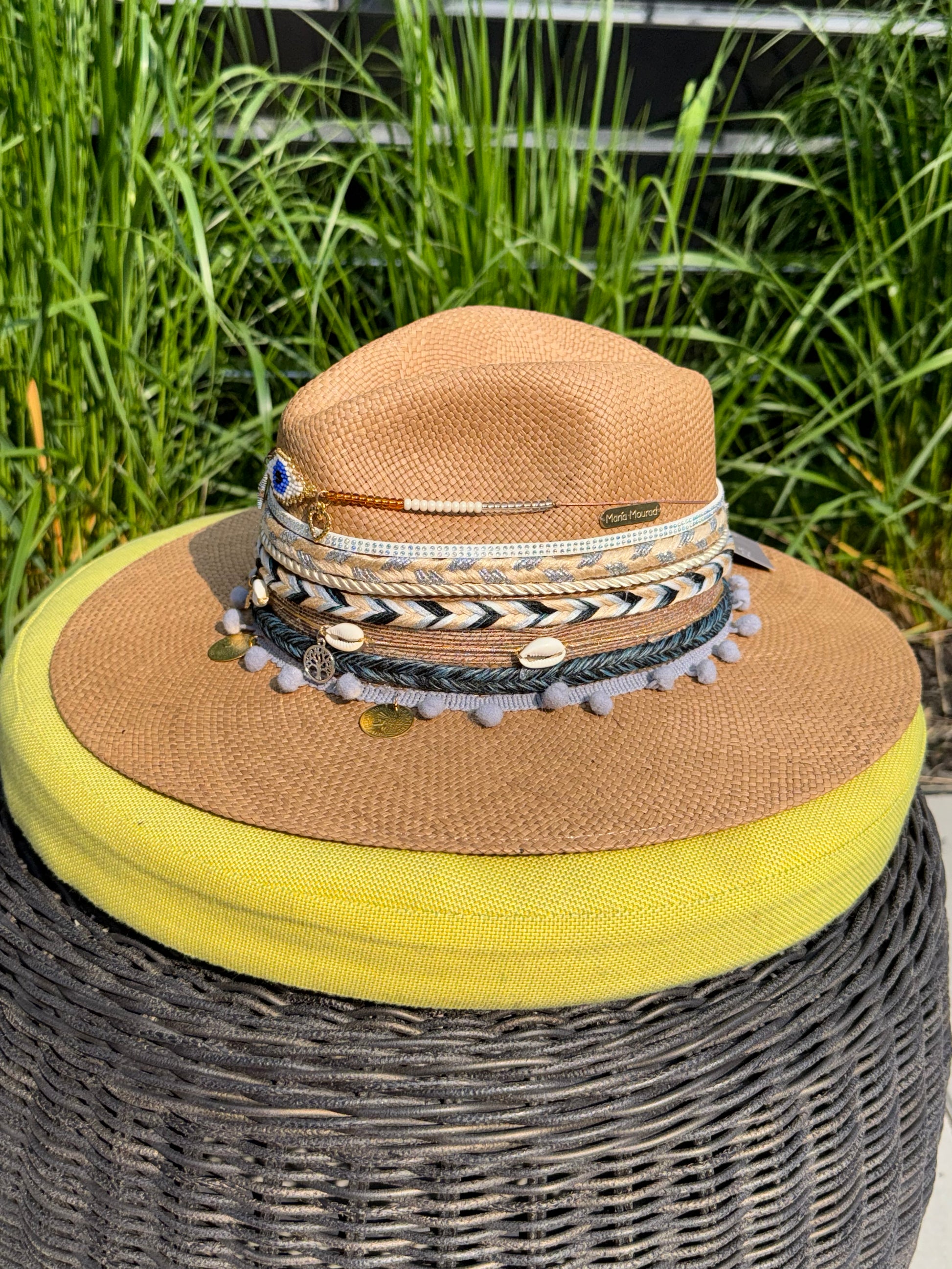 hand woven summer hat, decorated by hand, 100% natural fibre, evil eye hat, straw hat