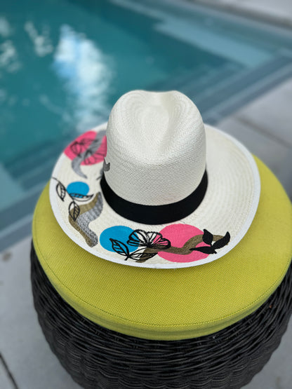 hand-woven hat, handmade hat, made in Colombia, wicker hat, hand painted hat, unique design, unique style, delicate hat, elegant hat