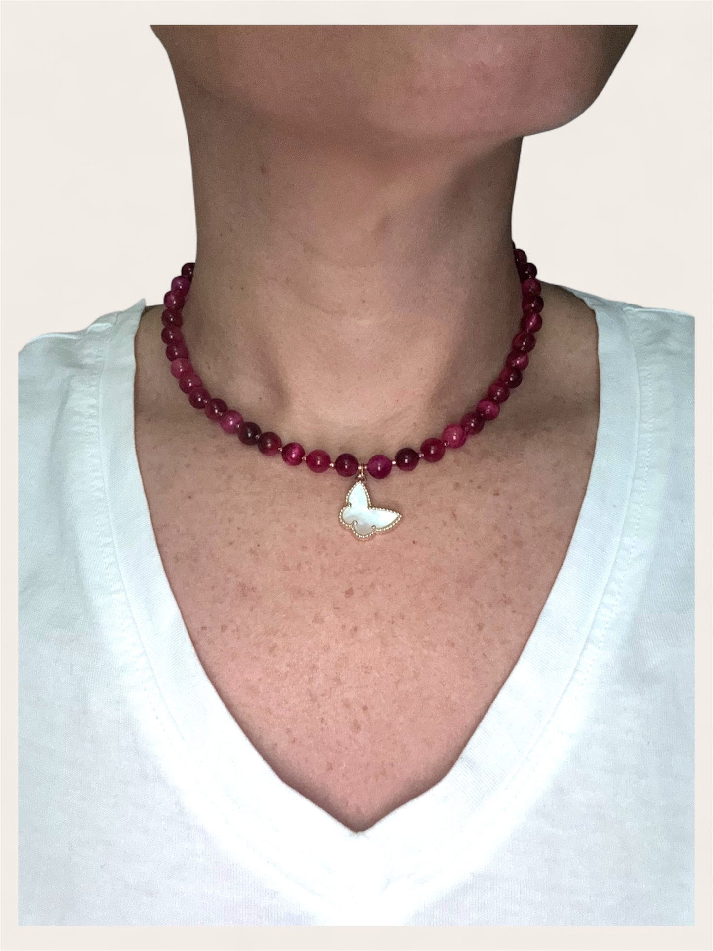 red eye tiger gemstone necklace, Colombian handmade jewelry Montreal