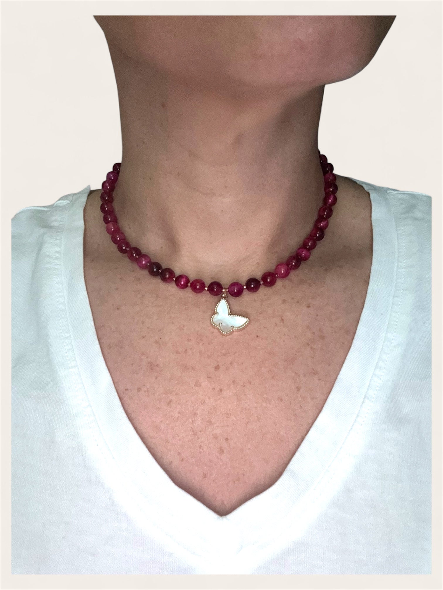 red eye tiger gemstone necklace, Colombian handmade jewelry Montreal