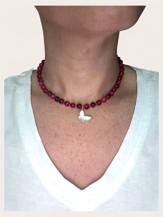 red eye tiger gemstone necklace, Colombian handmade jewelry Montreal