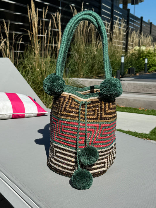 traditional Colombian bag, wayuu bag, handmade bag, colourful bag, crossbody bag, crystal hand-glued bag