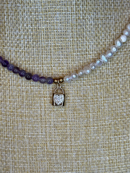 amethyst gemstone necklace freshwater necklace, handmade necklace, gift ideas for mom 